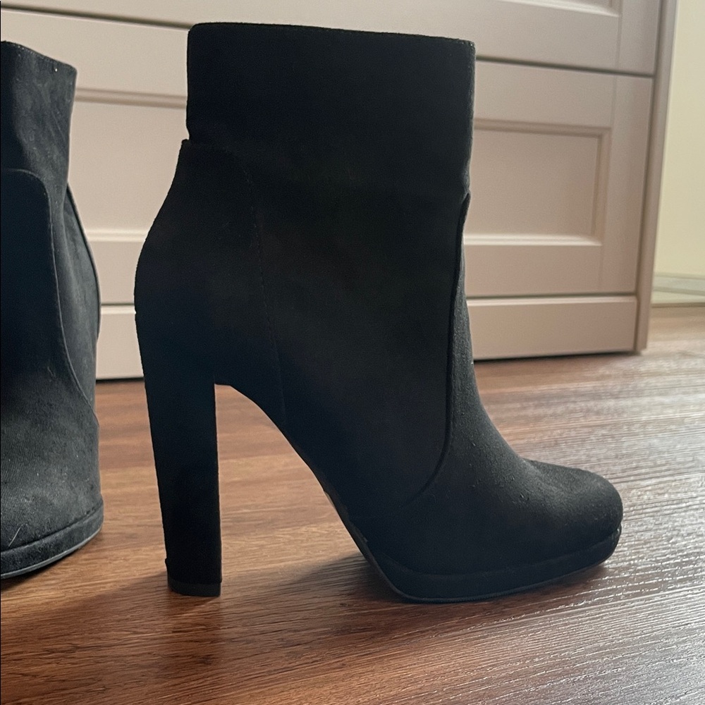 Classic Black Suede High-Heel Ankle Boots